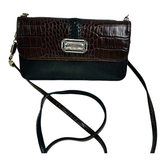 Vtg Brighton Brown/Black Leather Crossbody Bag Purse Shoulder - EUC - Picture 1 of 12